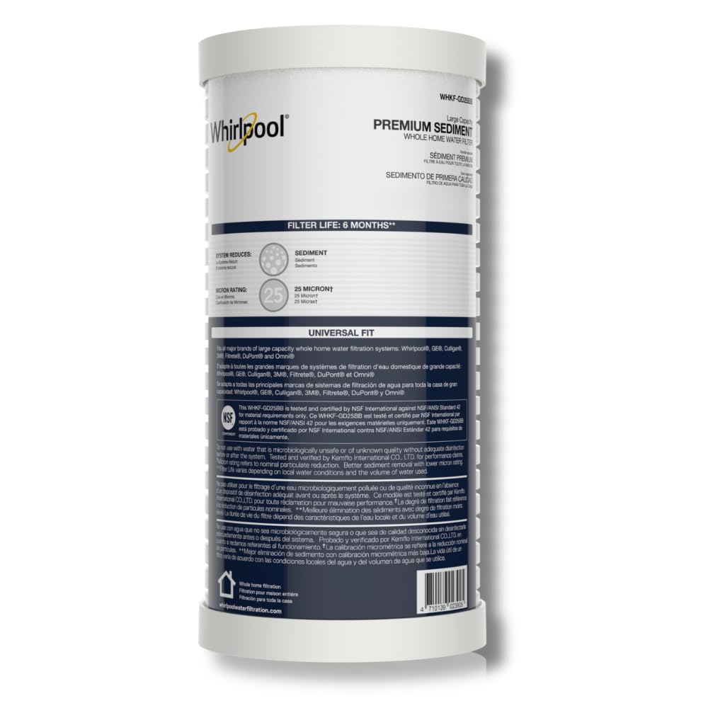 Whirlpool whole-house sediment filter in operation delivering cleaner household water