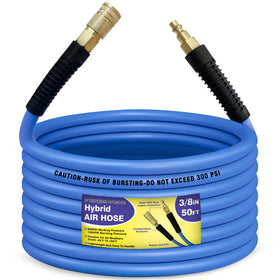 Whispering Wonder blue hybrid air hose 50 ft, flexible and durable.