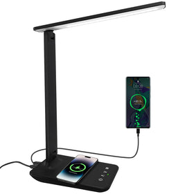 White Crown LED desk lamp with 15W wireless charger for convenient charging while working