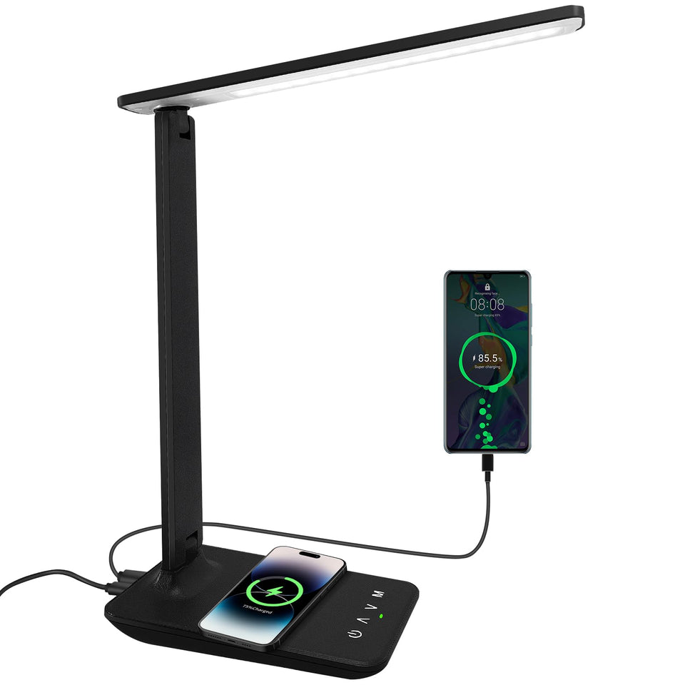 White Crown LED desk lamp with 15W wireless charger for convenient charging while working
