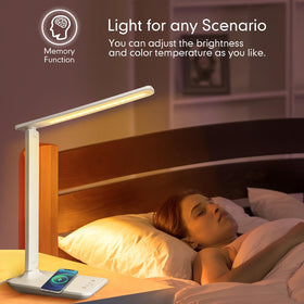White Crown desk lamp with five brightness levels for precise task lighting.