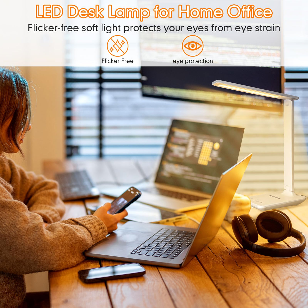 White Crown desk lamp offering five lighting modes for flexible work setups.