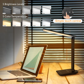 White Crown LED desk lamp with dimmable touch control for precise brightness