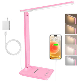 White crown LED desk lamp front view in pink for stylish task lighting