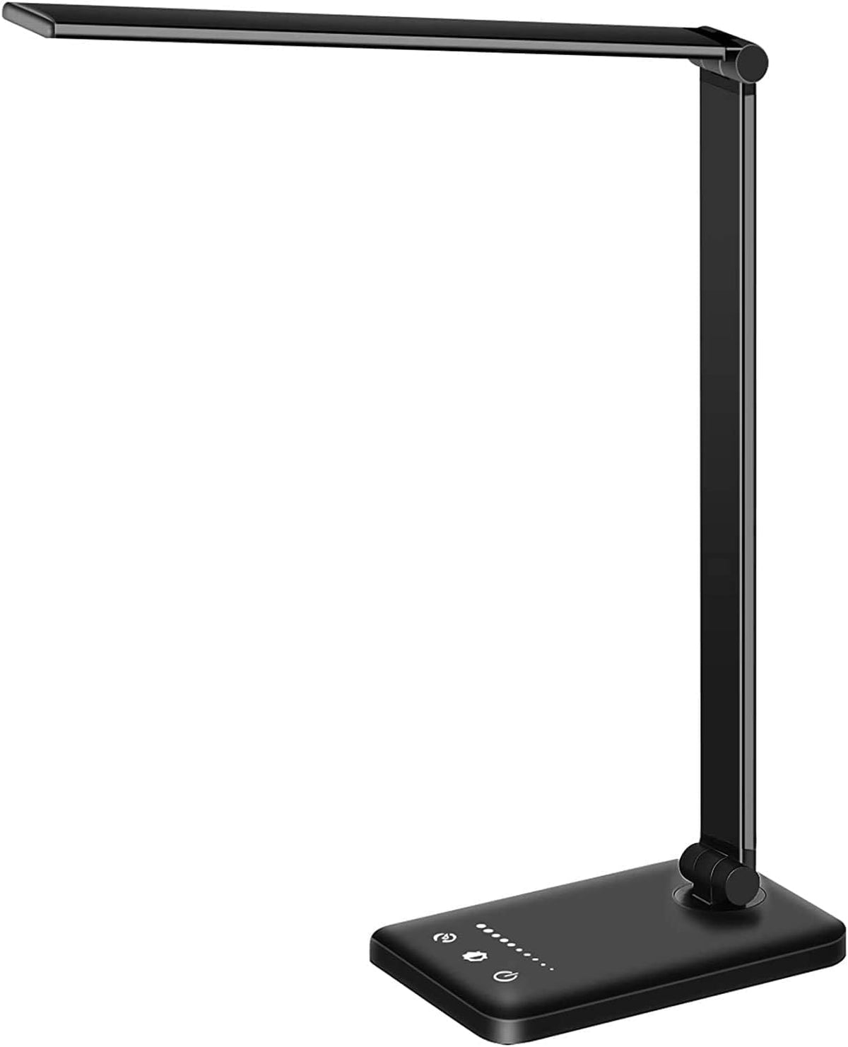 White Crown LED Desk Lamp front view in black for focused reading and study.