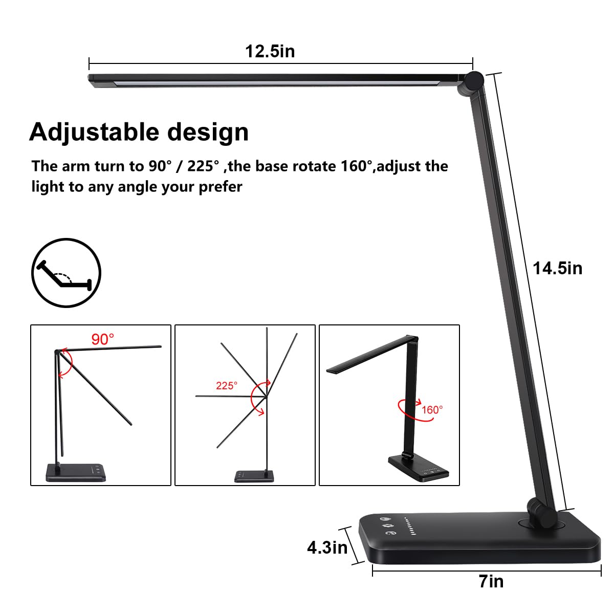 White Crown LED Desk Lamp timer function for energy savings after use.