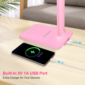 White crown LED desk lamp with USB charging port for convenient device charging