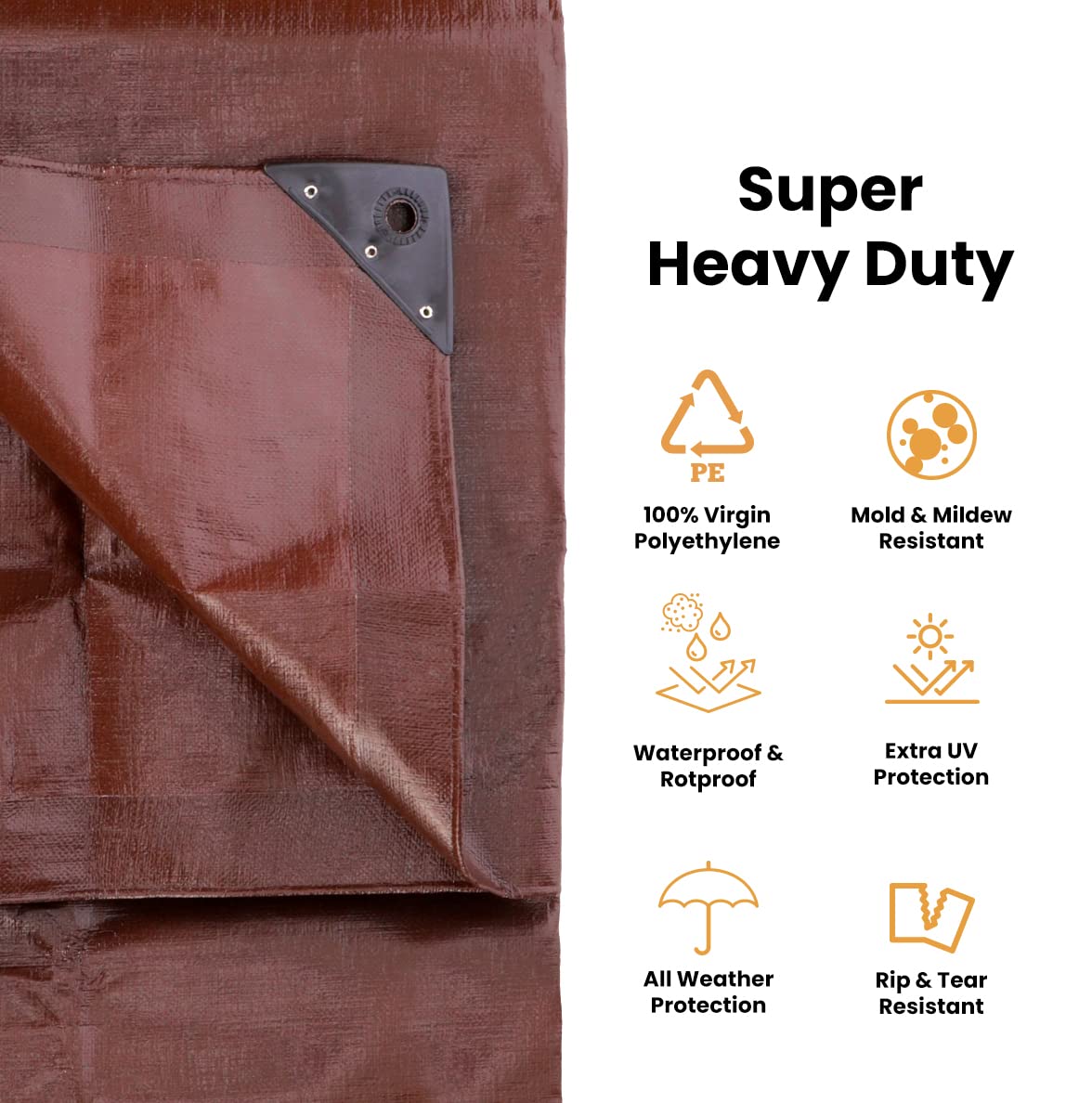 Whiteduck tarp with rustproof grommets secured to a frame