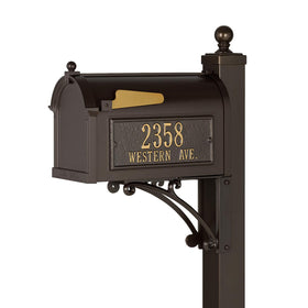 Whitehall Deluxe Mailbox with aluminum bronze front view enhances curb appeal.