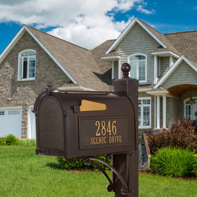 Whitehall Deluxe Mailbox post and base in French bronze withstand outdoor conditions.