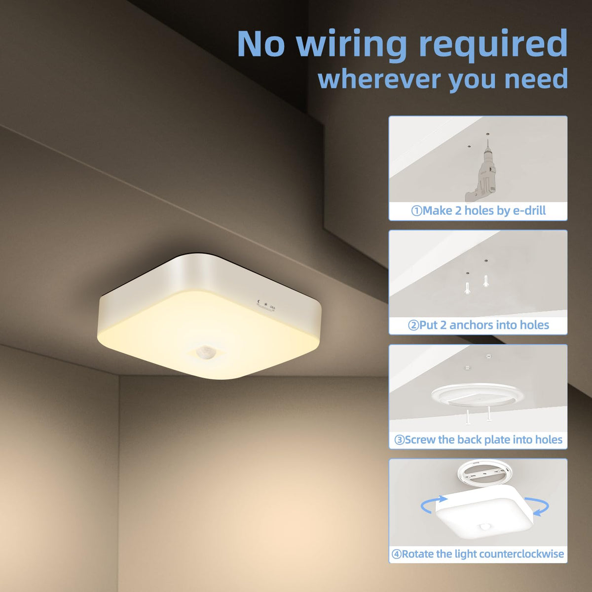 WhitePoplar ceiling mount enables quick, tool-free installation.