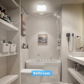 WhitePoplar motion sensor beam range 9-16ft detects movement for automatic lighting.