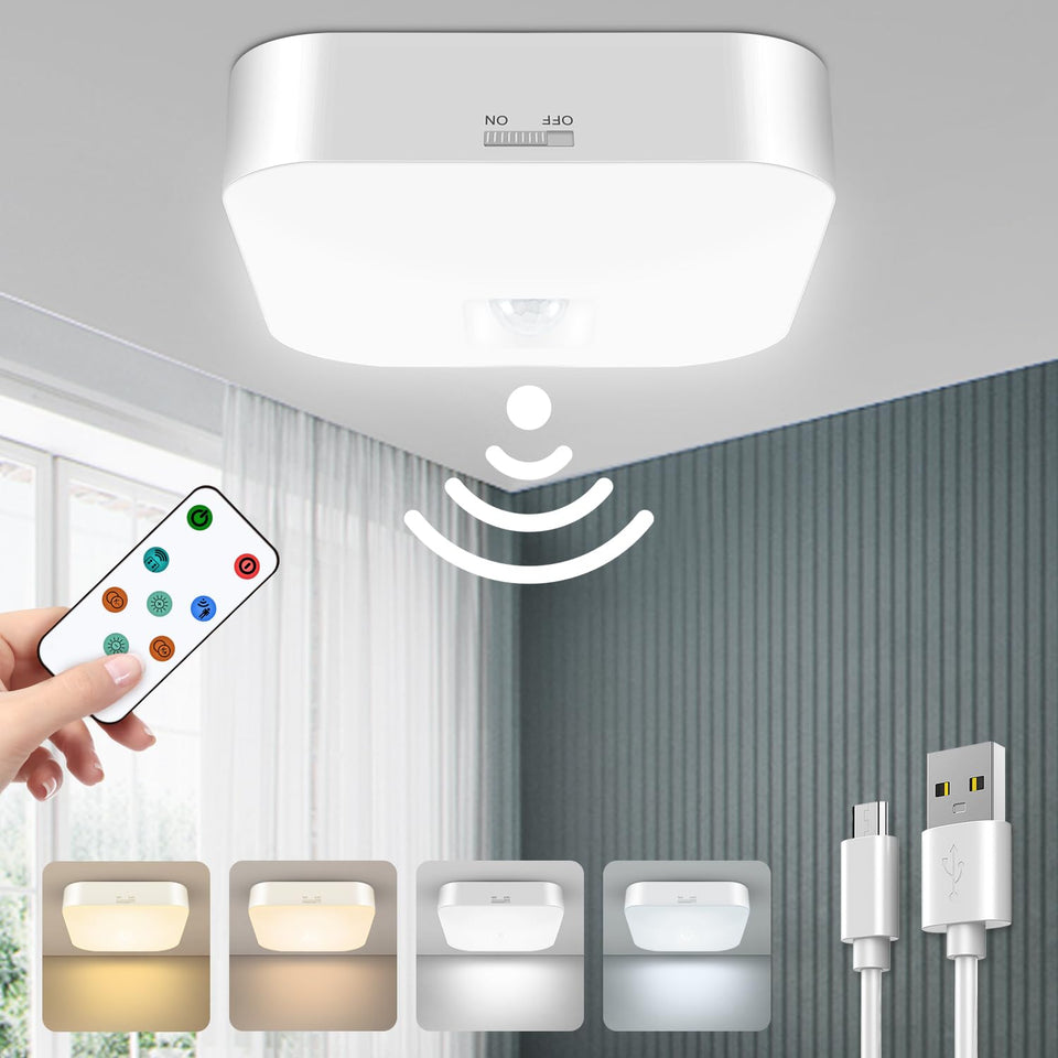 WhitePoplar motion sensor ceiling light with remote for convenient control