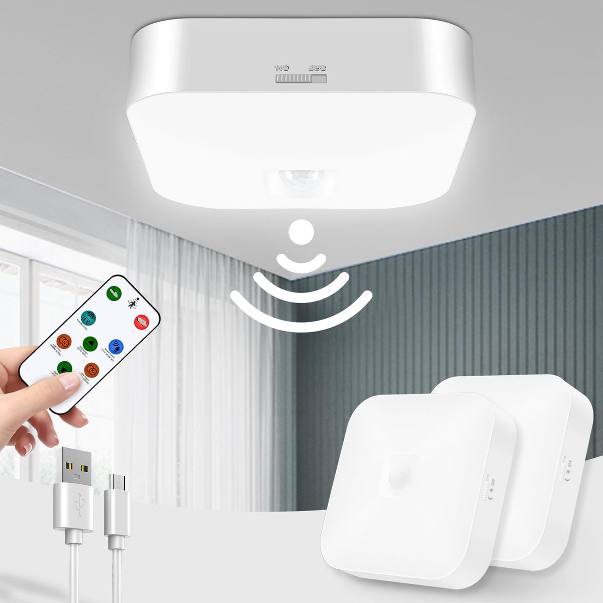 WhitePoplar motion sensor ceiling light with remote for easy closet lighting.