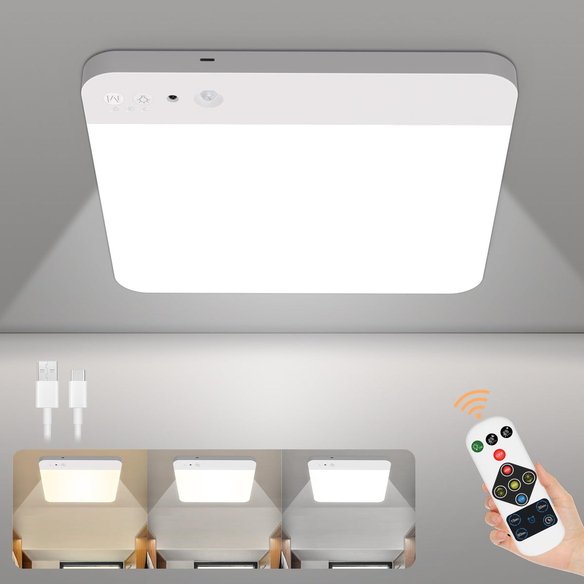 WhitePoplar rechargeable motion sensor ceiling light mounted for hands-free closet lighting