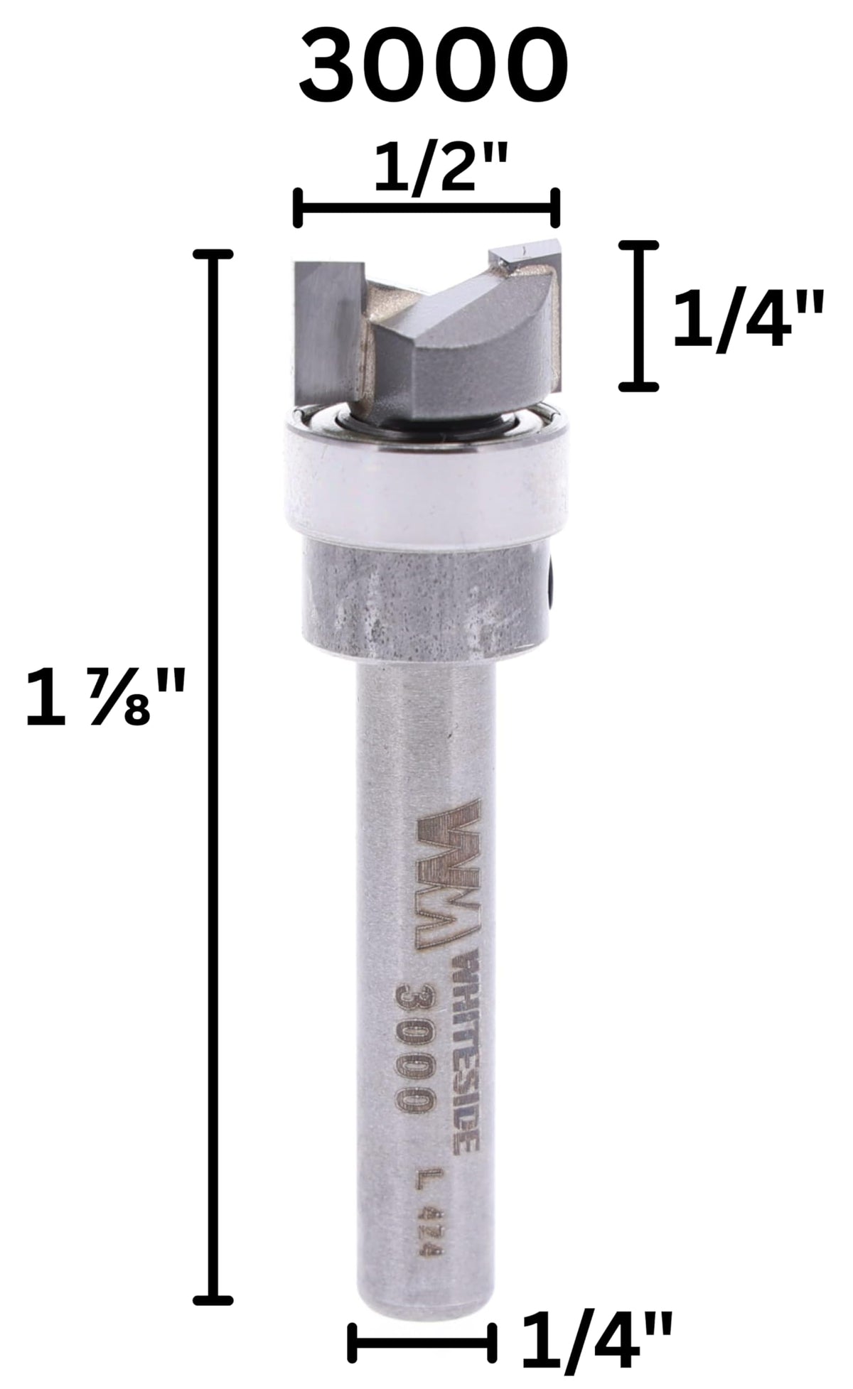 Whiteside 3000 template bit ball bearing in use demonstrates steady template-guided routing