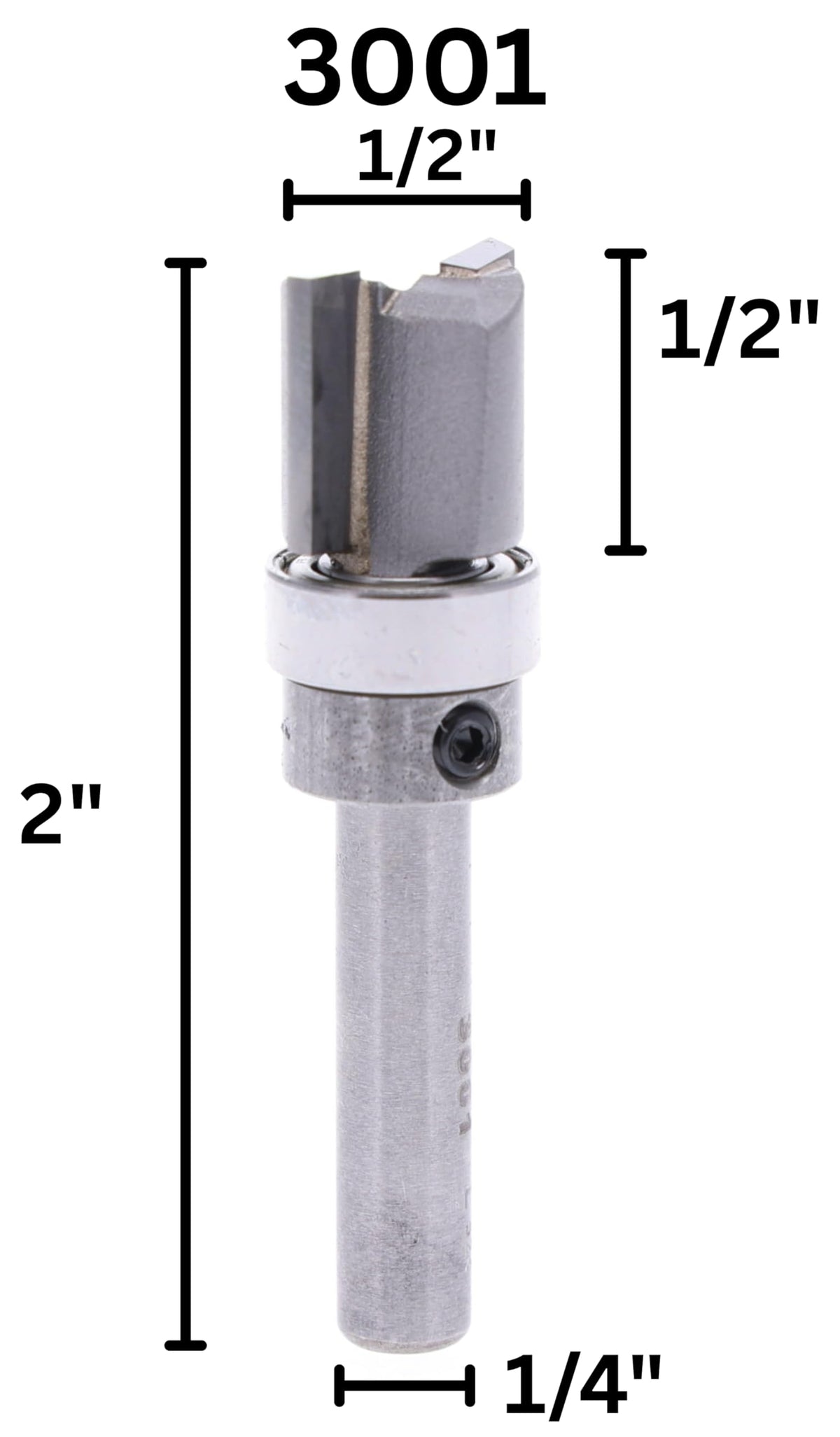 Whiteside template bit close-up showing bearing guide for accurate cuts.