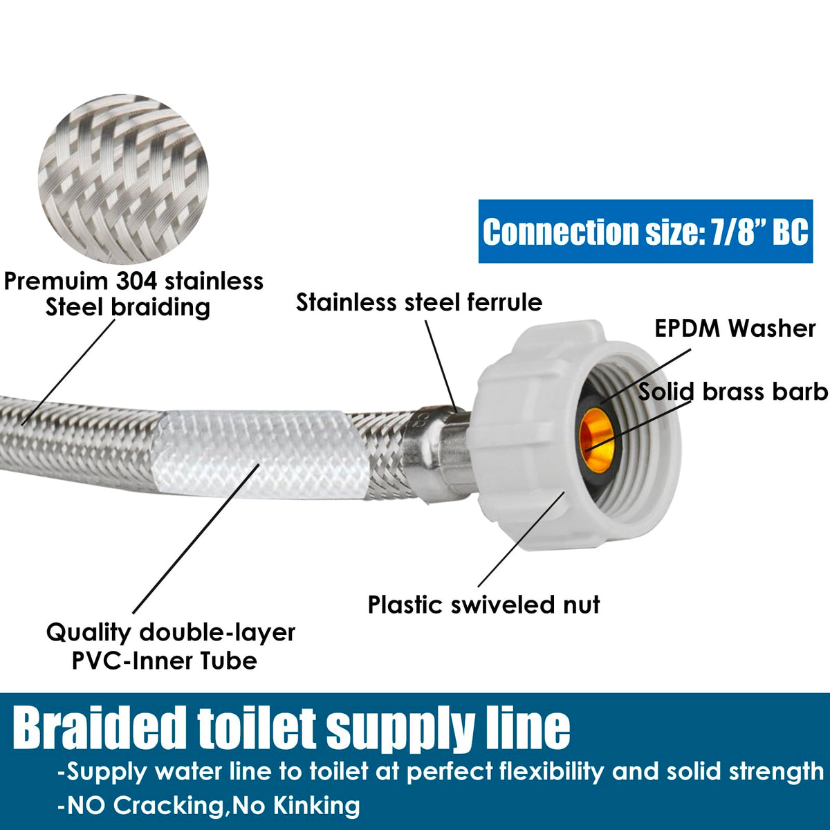 WHK braided hose resists kinking, great for tight spaces.