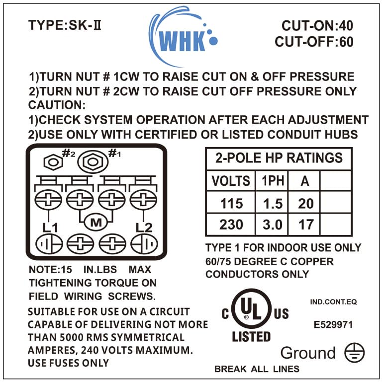 WHK adjustment dial set for 40-60 psi range