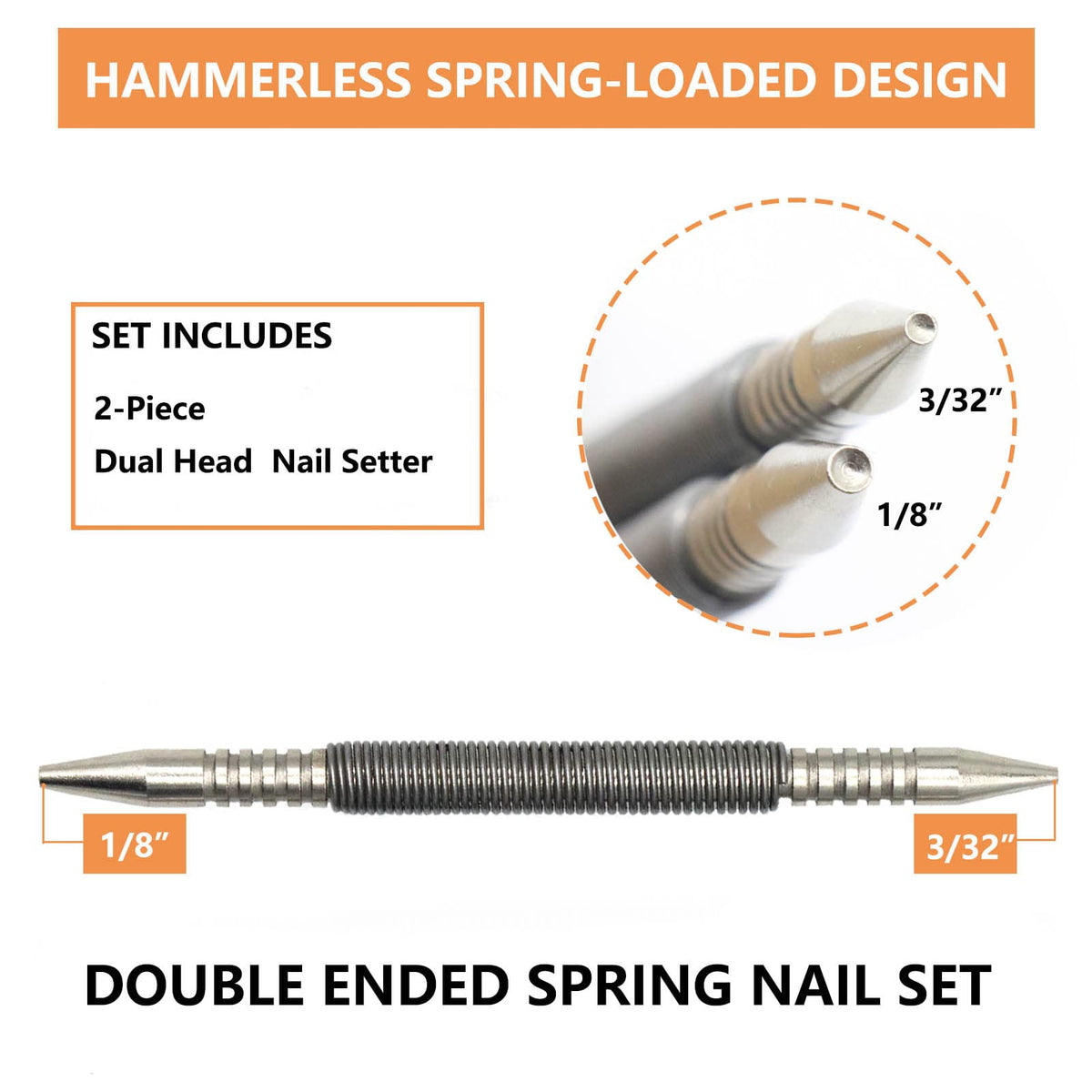 WHLLING dual-head nail setter 1/8in for larger finish nails.