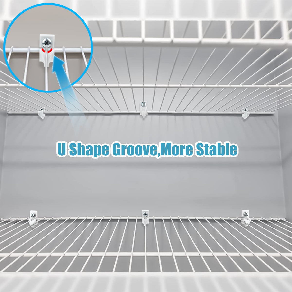 Whumsdog white wire shelf clip installed for organized storage