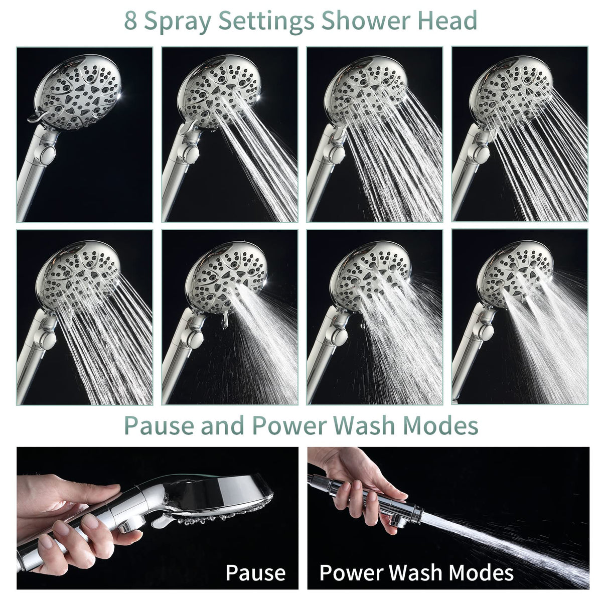WHZeffect shower head with 79-inch hose offering flexible reach for bathroom cleaning