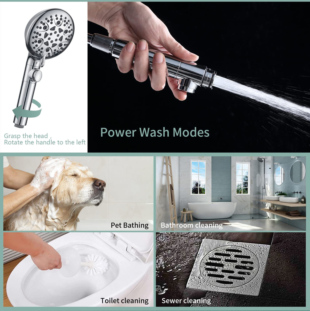 WHZeffect Power Wash mode for tub, tile, and pet cleaning