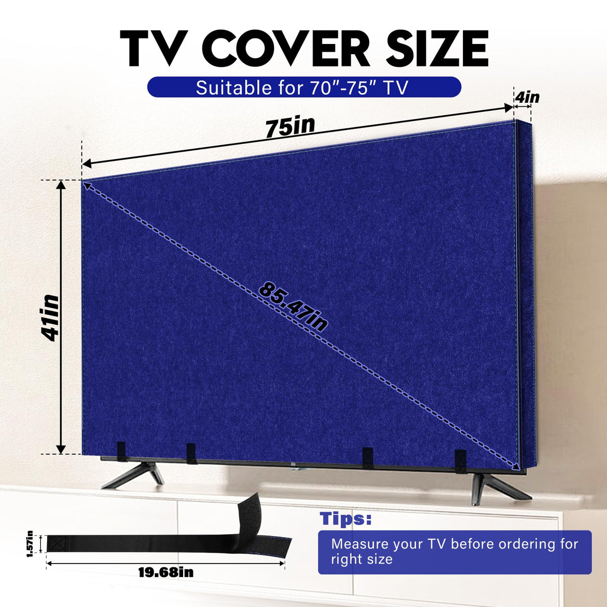 Wibeelee TV Cover Bottom Strap secures the screen during handling.