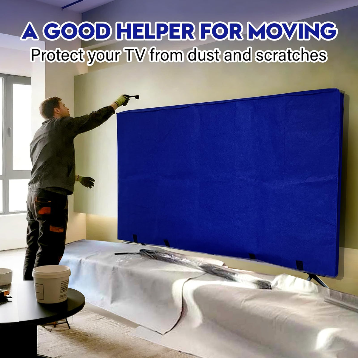 Wibeelee TV Cover Scratch Prevention guards against scratches during renovations.