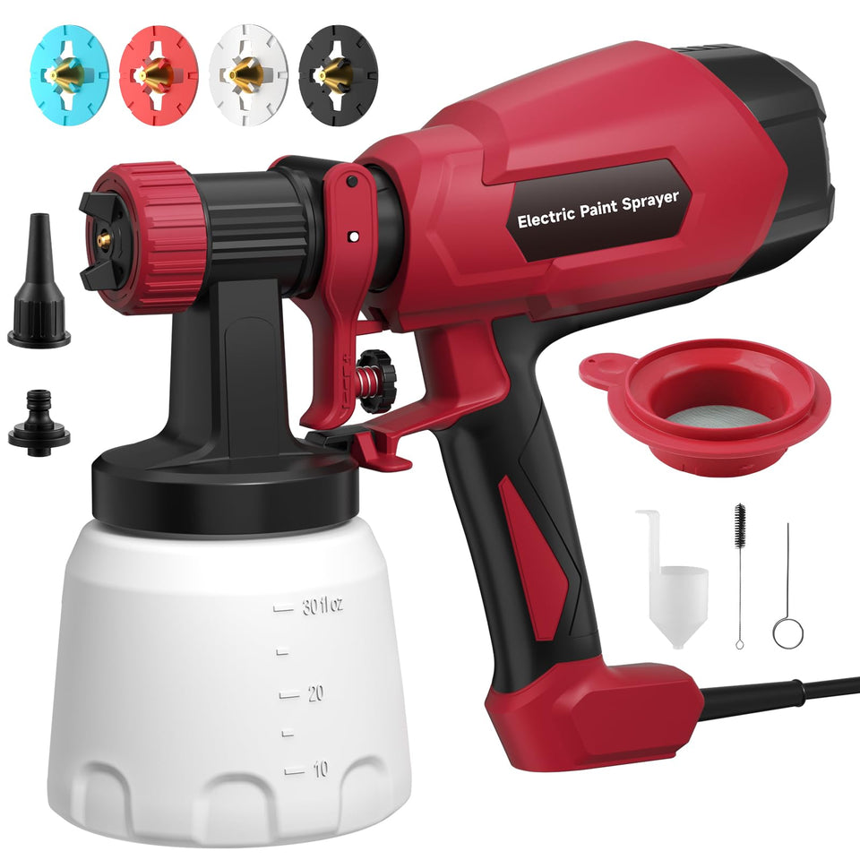 WIBENTL paint sprayer with 3 patterns and 4 brass nozzles for versatile coverage.