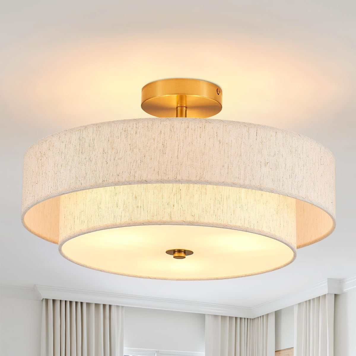 Widluth modern semi-flush mount with gold drum lamp adds contemporary elegance