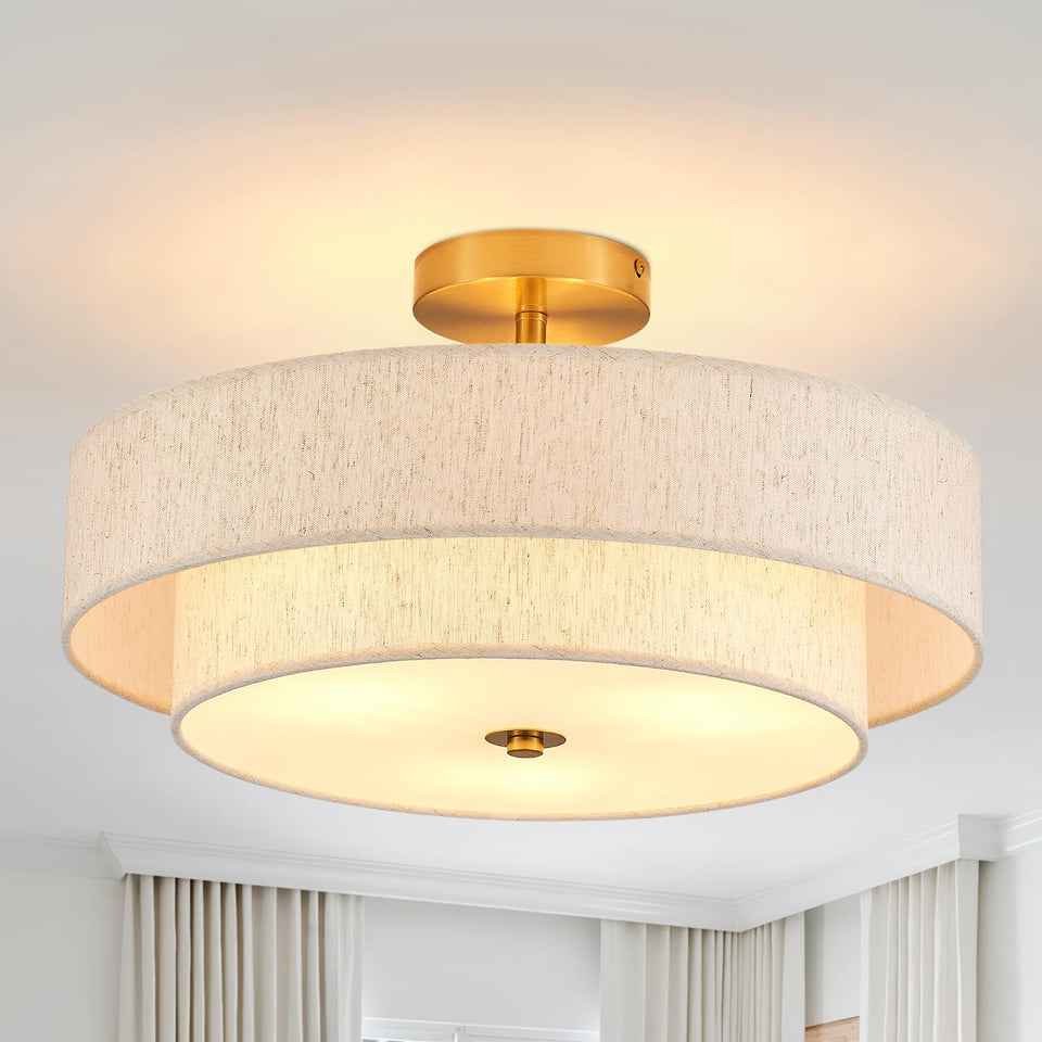Widluth modern semi-flush mount with gold drum lamp adds contemporary elegance