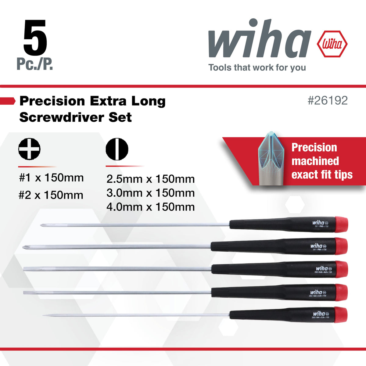 Wiha 26192 tip-profile labeled handle for quick tip selection.