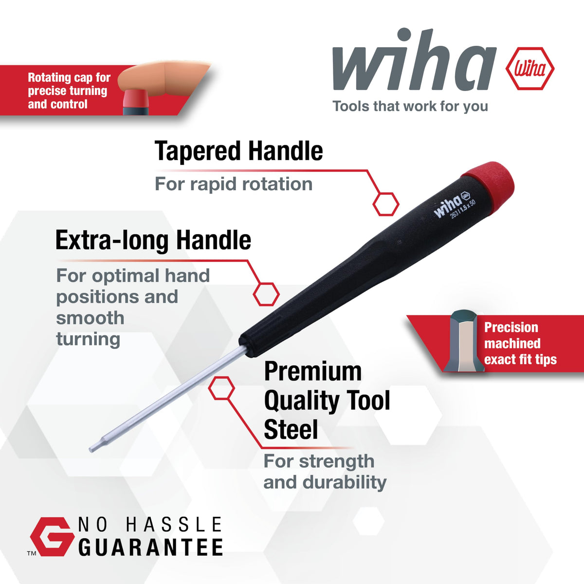 Wiha 26390 hex screwdriver with 0.9mm tip for delicate fasteners and electronics