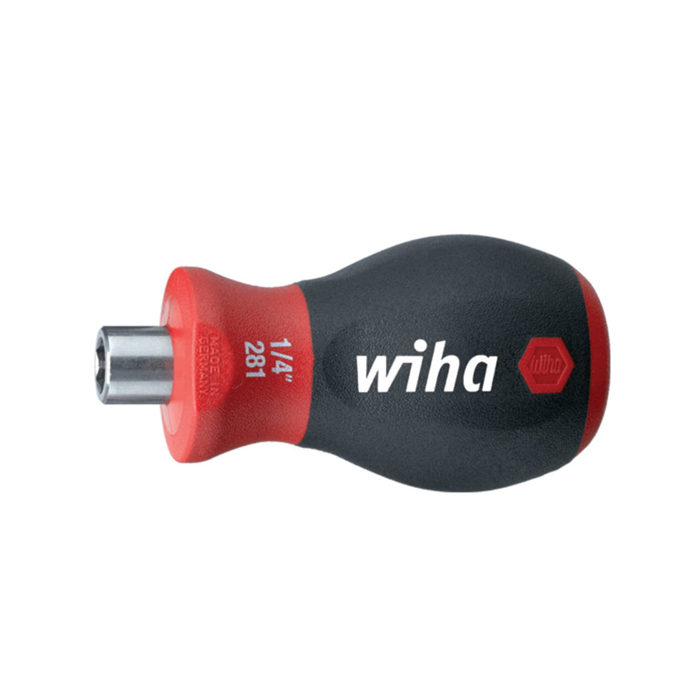 Wiha 28103 magnetic 1/4 bit holder in stubby steel handle for confined spaces.