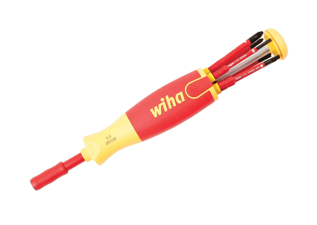 Wiha 28393 insulated SlimLine Ultra-Driver set in case ready for quick, safe access.