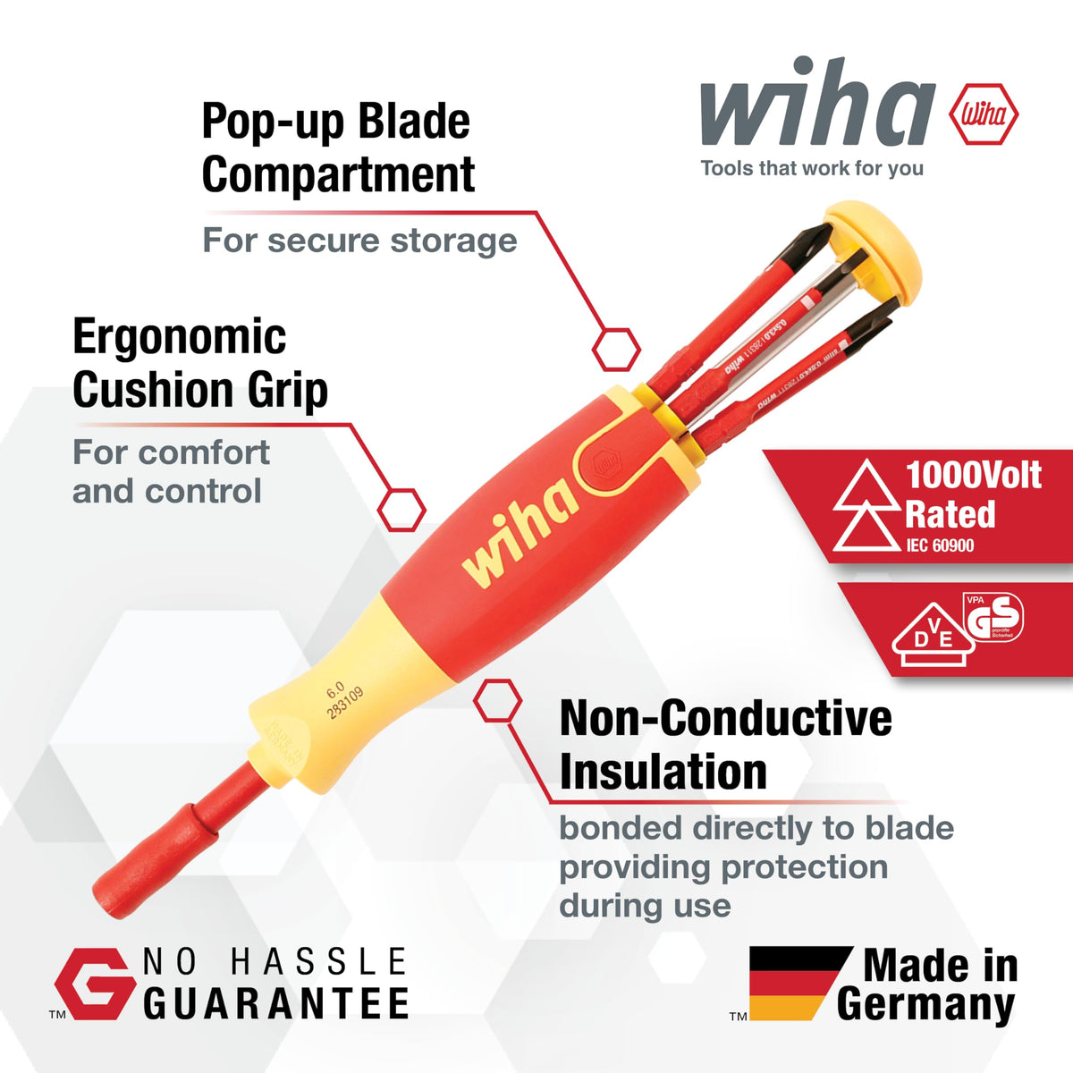 Wiha 28393 Phillips #2 SlimLine blade offers precise driving and comfort.