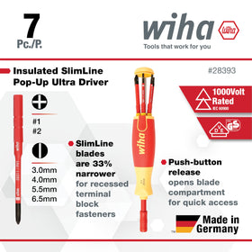 Wiha 28393 Slotted 3.0 SlimLine blade for tight spaces and control.