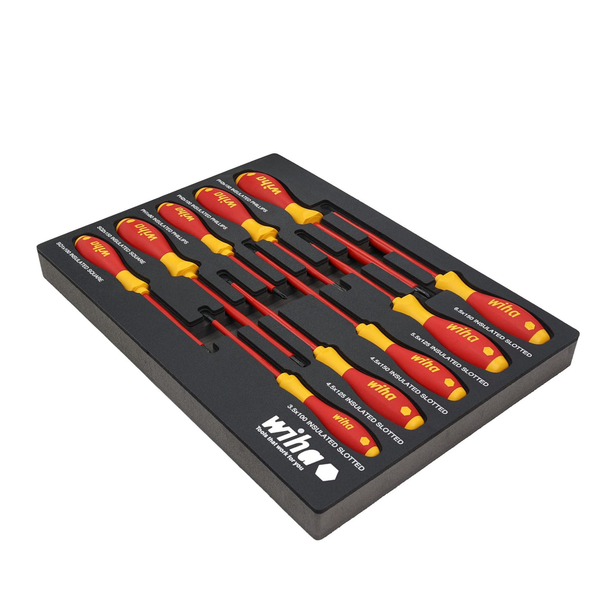 Wiha 32080 screwdriver tray set tips array demonstrates versatility for varied fasteners