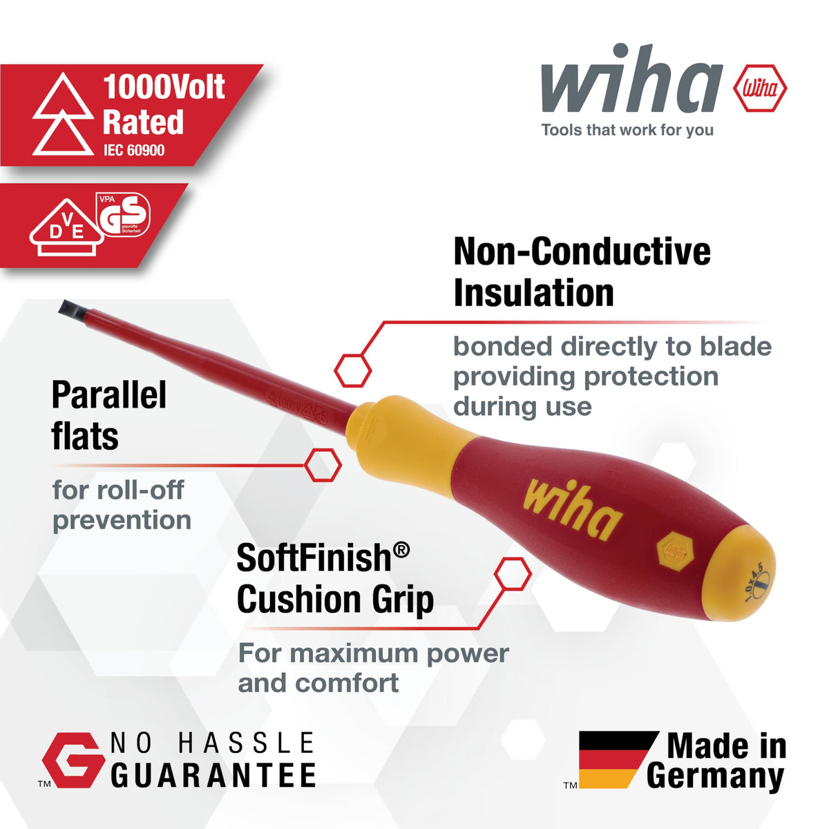 Wiha 32097 insulated soft finish screwdriver slotted 6.5 mm for heavy-duty tasks
