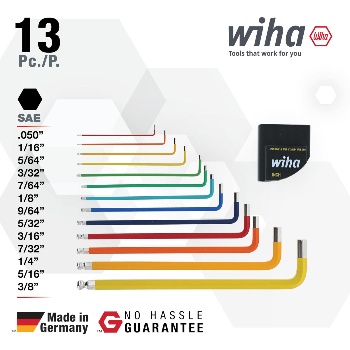 Wiha 66981 ball-end hex keys with polished tips for angled access
