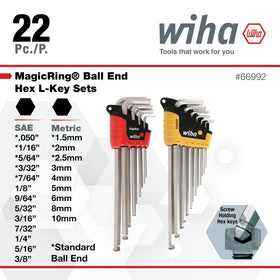 Inch ball-end sizes and ring options for Wiha 66992 set