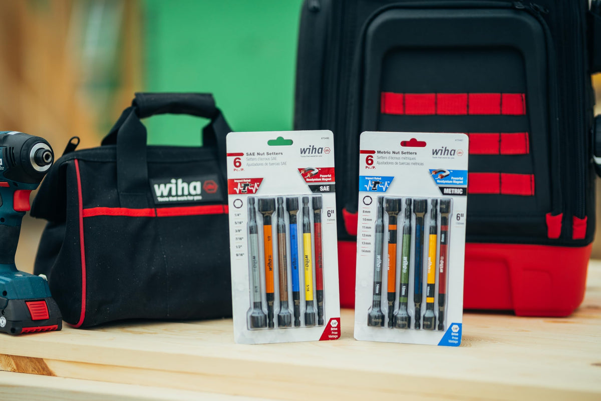 Wiha 70487 magnetic nut setter set on workbench with color-coded organization