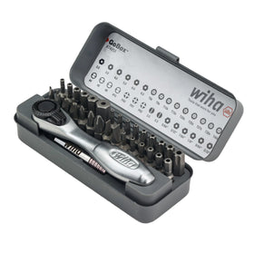 Wiha 74958 mini ratchet enables quick bit changes during projects.