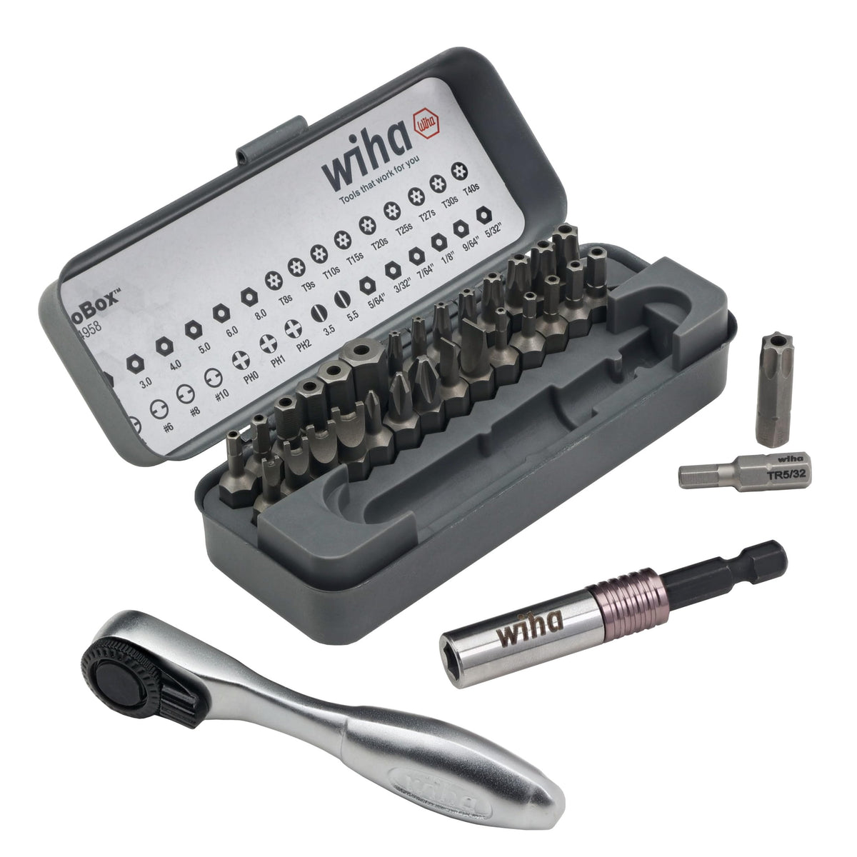 Wiha 74958 precision tips reduce cam-out and improve control.