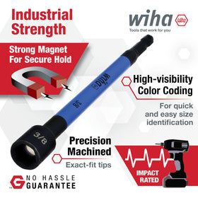 Wiha color-coded magnetic nut setter 5/16-inch for fast, one-handed operation