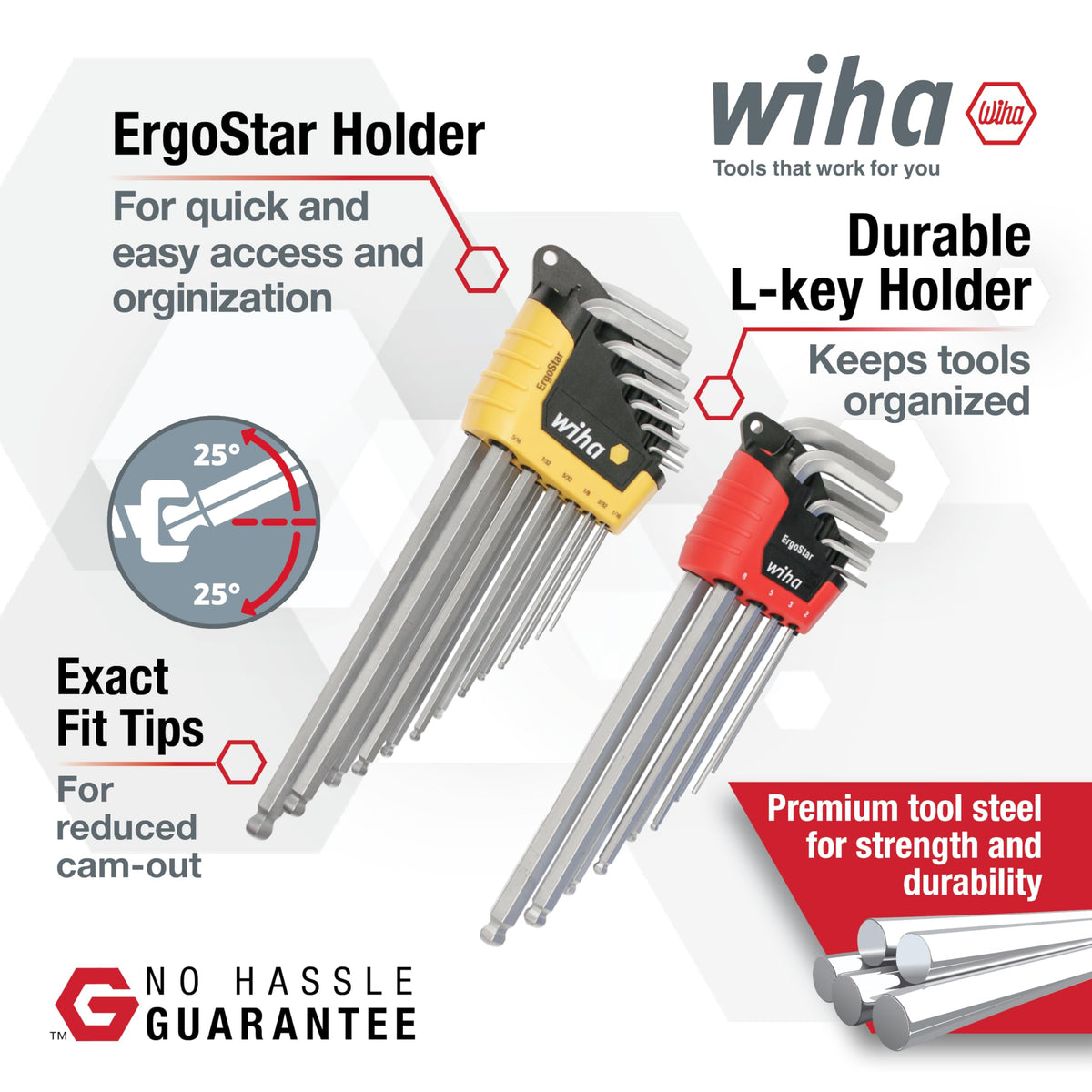 Wiha ErgoStar holder with keys arranged for fast selection and minimized fumbling.