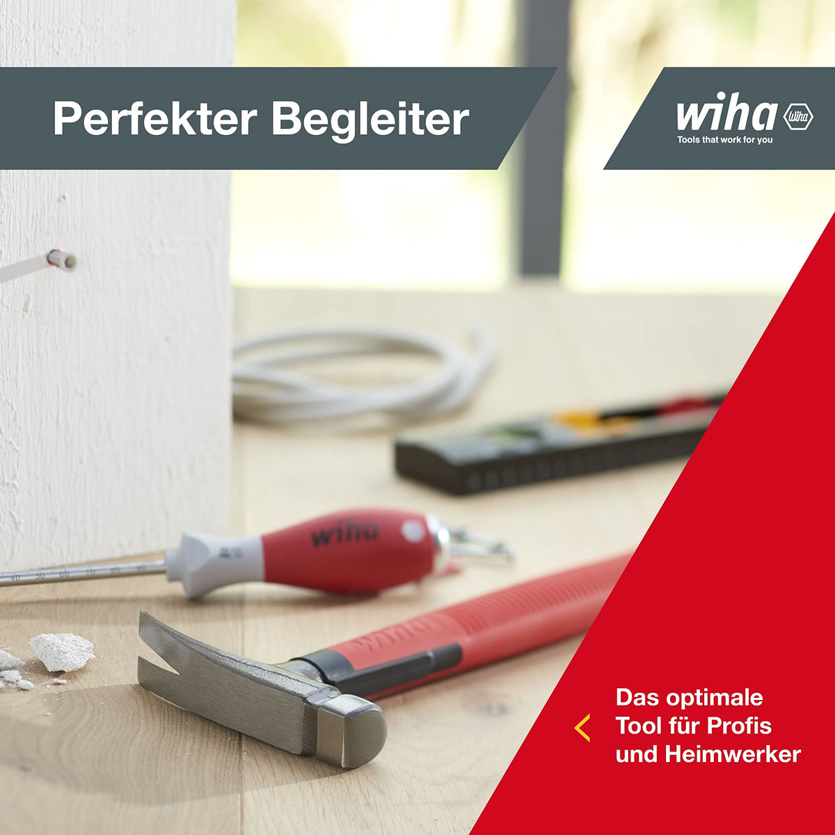 Wiha SB846300E red hammer body stands out in tool kit.
