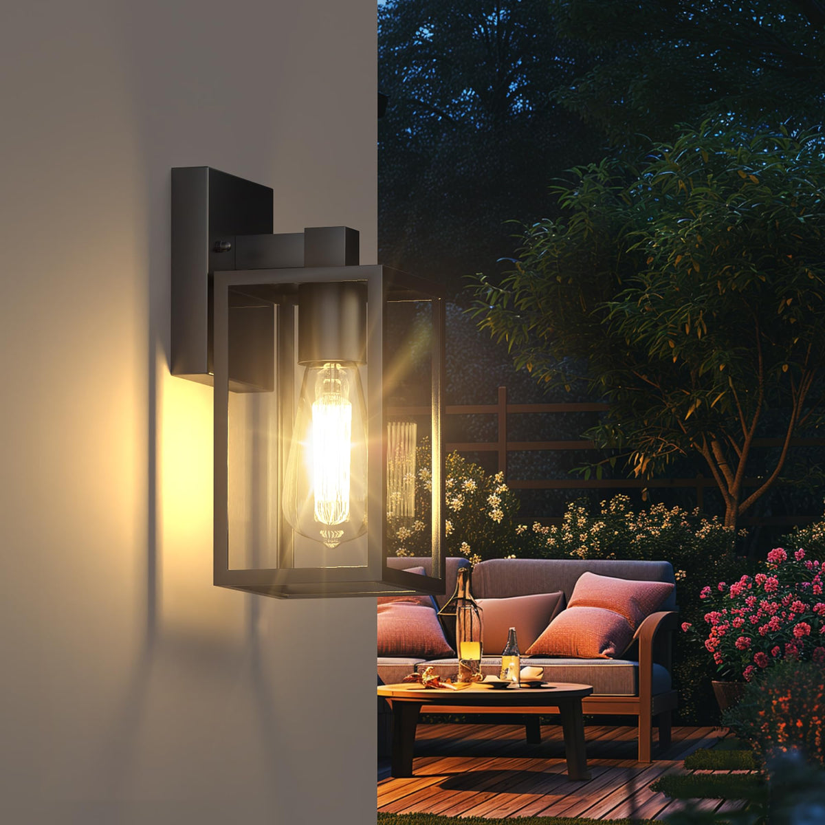 WIHTU black coach light enhances house exterior with timeless, modern charm.