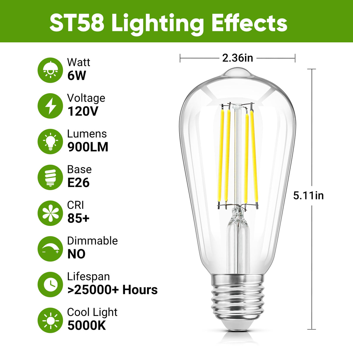 WIHTU LED Edison bulb close-up highlights crisp color with CRI 85+.